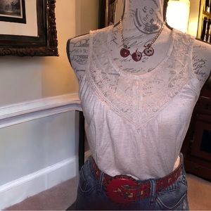 Kohls Oatmeal Colored Lace Embroidered Mesh Elegant Tank Top